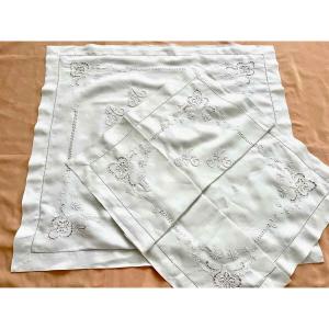 Pair Of Fine Linen Pillowcases With Beautiful Hand Embroidery And Mono Mm - Antique Linen