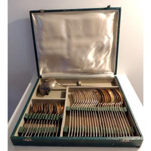 Art Deco Housewife, 37 Pieces In Silver Metal, 20th