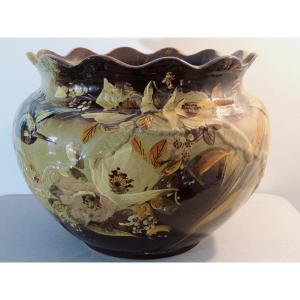 Lunéville Earthenware Cache Pot By Keller And Guerrin, Art Nouveau, 20th