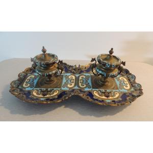 Inkwell In Bronze And Cloisonné Enamels, 19th Century
