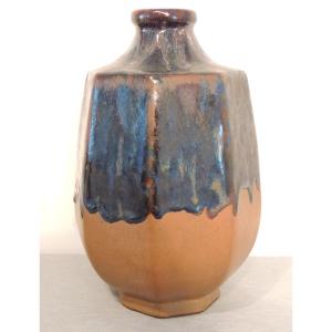 Sandstone Vase, Enamelled Ceramic, Labrec Art Workshop, Art Nouveau, 20th