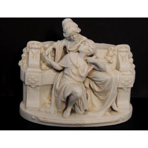 Biscuit, Porcelain, Scene Of A Young Couple In Love On A Bench, Napoleon III, 19th