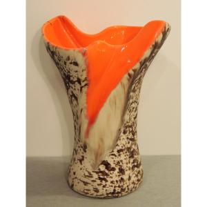 Max Idlas, Ceramic Vase, Free-form Vase, Orange Glaze, From The 70s, 20th
