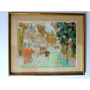Painting, Painter, Watercolor By French Artist Jean Loiret, Scene Of Life, 20th
