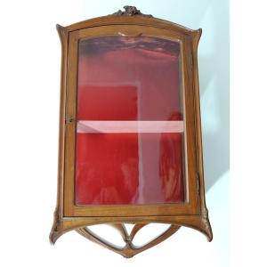 Art Nouveau Showcase, Wall Showcase In Solid Walnut, In The Spirit Of Majorelle. 1900 Era