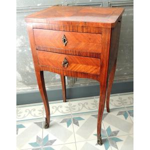 Louis XV Bedside Table In Rose And Rosewood Veneer, Early 19th Century