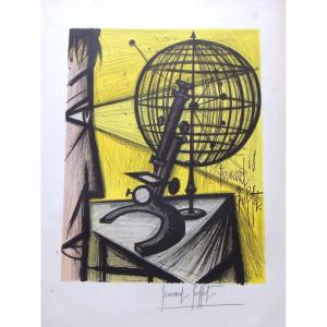 Original Lithograph Signed By Bernard Buffet, Le Microscope 1968, Sorlier Engraver, 20th