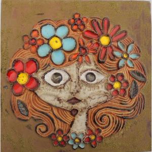 Glazed Ceramic By Roland Zobel (1945 - 2004) Head Of A Woman With Flowers "les Cyclades" 20th Century