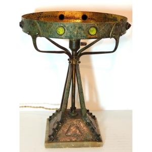 Tiffany Lamp Base, Bronze Copper And Brass, Light Fixture Offered Without Hat, Early 20th Century,