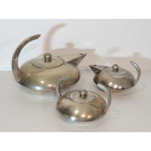 Tea And Coffee Service, Silver Plated Bronze, French Work "epns", Domed Shape, 20th Century