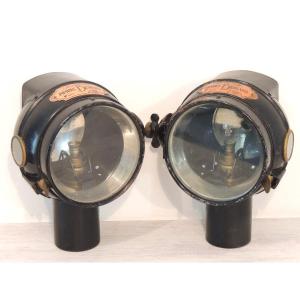 Pair Of Besnard Automobile Headlights "les Vestales" No. 1853 United France, 19th Century Car Part