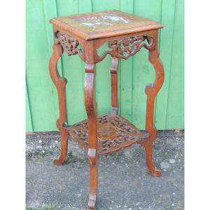 Asian Skeleton, Asian Wooden Column With Its Marble Top Late 19th Century