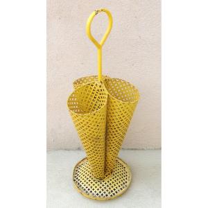 Umbrella Holder, Cane Holder With Three Compartments, Perforated Sheet Metal By Mathieu Matégot, 20th Century