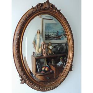 Gilded Stuccoed Wood Medallion Mirror, Louis Philippe, 19th Century 
