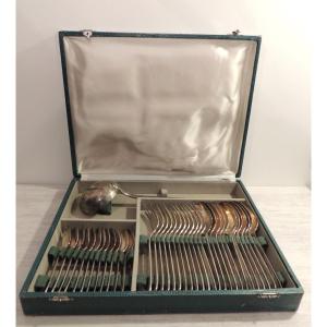 Silver Plated Metal Cutlery Set 84 G Dixi 37 Pieces, Art Deco, 20th Century 