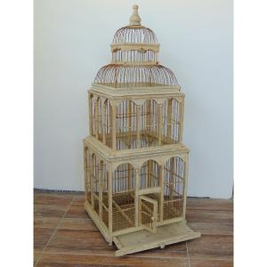 Birdcage In Painted Wood And Iron Rods, Late 19th Century, 1.05 M High