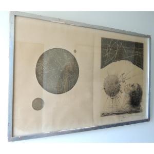 Painter Pierre Yves Tremois (1921 - 2020) Man Facing The Planet That Explodes 20th