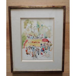 Gilbert Privat, Watercolor Of The Bouglionne Circus In Soulac Sur Mer In The Médoc In 1954, 20th Century