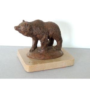 Bear, Grizzly, Animal Sculpture, On A Marble Base, 20th Century