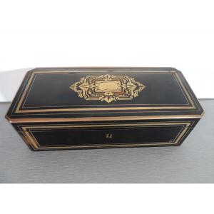 Box, Glove Box Boulle Decoration, Blackened Wood, Brass And Tortoiseshell Marquetry, 19th Century