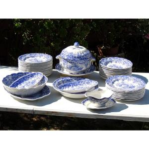 Luneville Earthenware Dinner Service, 44 Pieces In Perfect Condition, Hand-painted, 20th Century