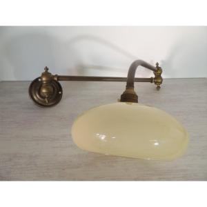 Brass And Bronze Wall Light With Its Opaline Lampshade And Electrified Gas Burner, 20th Century