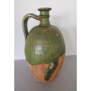 Glazed Pottery, Oil Jug, Carboy From The Chapelle Des Pots, Folk Art, 19th Century