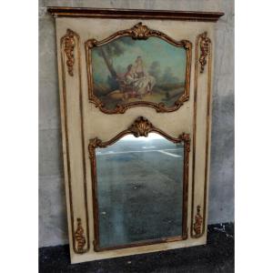 Painted Trumeau, Canvas Decoration Of A Young Couple Eating Grapes, Louis XV, 18th Century