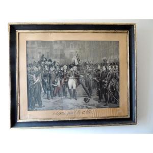Napoleon, Napoleon's Departure For The Island Of Elba In 1814, Original Period Print, 19th Century  