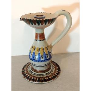 Painted Ceramic Candle Holder, Perignem Mark Under The Base, 20th Century 