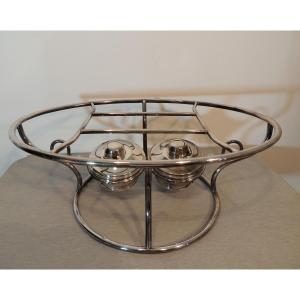 Hot Plate, Hot Plate With Two Oil Burners, Silver-plated Metal, 20th Century 