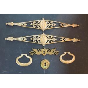Gilt Bronze Furniture Ornament, 6 Pieces From The Empire Consulate Period, 19th Century