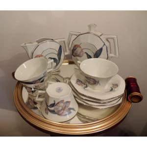 Limoges Porcelain Coffee Service, 11 Pieces With A Tray, From The 1925s, 20th Century