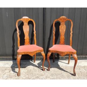 Pair Of Late 18th Century Dutch Chippendale Style Inlaid Chairs 