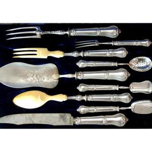 Cutlery Set In Solid Silver By Master Silversmith Philippe Berthier, 19th Century 
