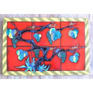 Glazed Ceramic Panel By The Artist Paul Corriger 1923 - 2009, Vine Theme, 20th Century