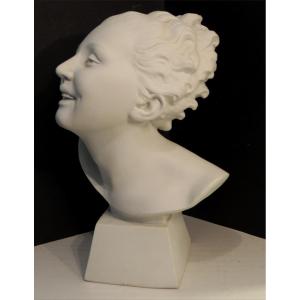 Bust Of A Young Woman In Biscuit, Ceramic Marked 1959 B.rezt, 34 Cm High, 20th Century