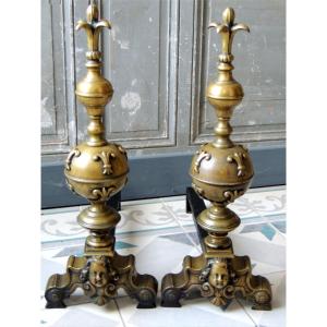 Pair Of Andirons, Known As "marmousets," From The Louis XIV Regency Period, Royalist Model, 17th Century