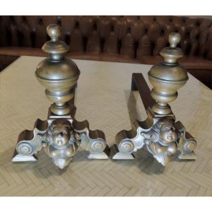 Pair Of Small Bronze Andirons, Known As "marmousets," In The Louis XIV Style, From The Early 19th Century.