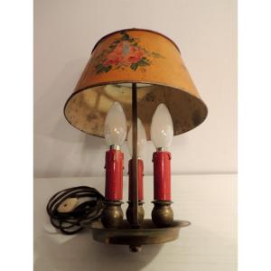 Bouillotte Lamp With Hand-painted Lampshade On A Tarnished Bronze Mount, 19th Century