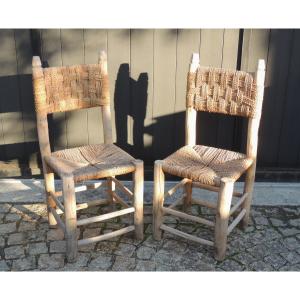 Two Wooden Chairs With Braided Rope Backs And Seats, 20th Century