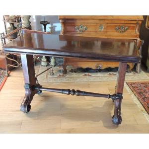 Solid Mahogany Table With A Mechanism, Mounted On Casters, Known As A "silent Servant," 19th Century 