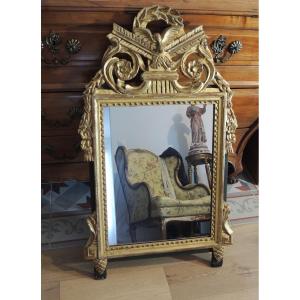 Louis XVI Style Gilt Carved Wood Mirror, 98 Cm High, Late 18th Century 