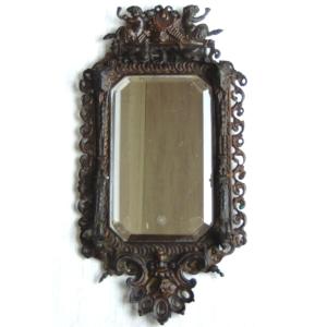 Beveled Bronze Mirror, Decorated With A Musical Theme, Finely Crafted And Chiseled, 19th Century