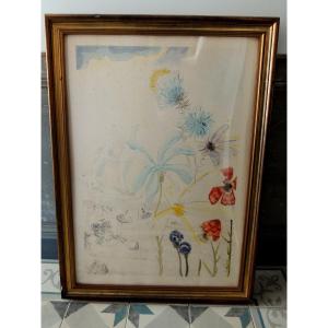 Lithograph By Salvador Dalí "ship And Flowers" From 1956, Signed Lower Left, 20th Century