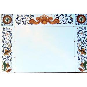 Large Bistro/brasserie Mirror, Verre églomisé, Venetian, Art Nouveau, 20th Century