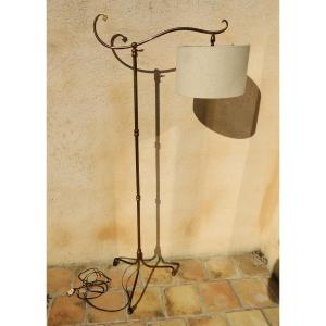 Gilt Bronze Reading Floor Lamp, Height Adjustable, Good Stability On Three Legs, 20th Century