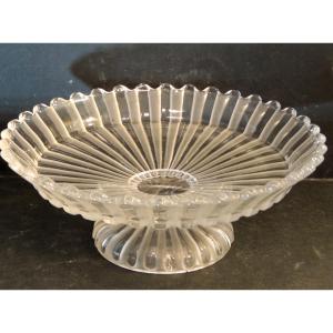 Baccarat Crystal Compote Dish, Pattern With Alternating Frosted Ribs, Marked Underneath, 20th Century 