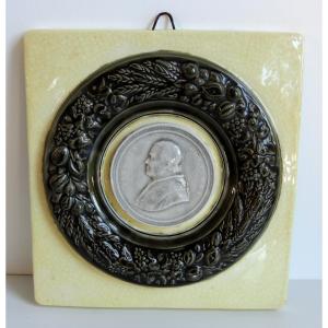 Enameled Porcelain Medallion Portrait Of Pope Pope IV Giovanni Maria Mastai Ferretti 19th Century