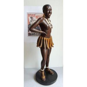 52 Cm High Painted Ceramic Sculpture Of Josephine Baker , Art Nouveau , 20th Century